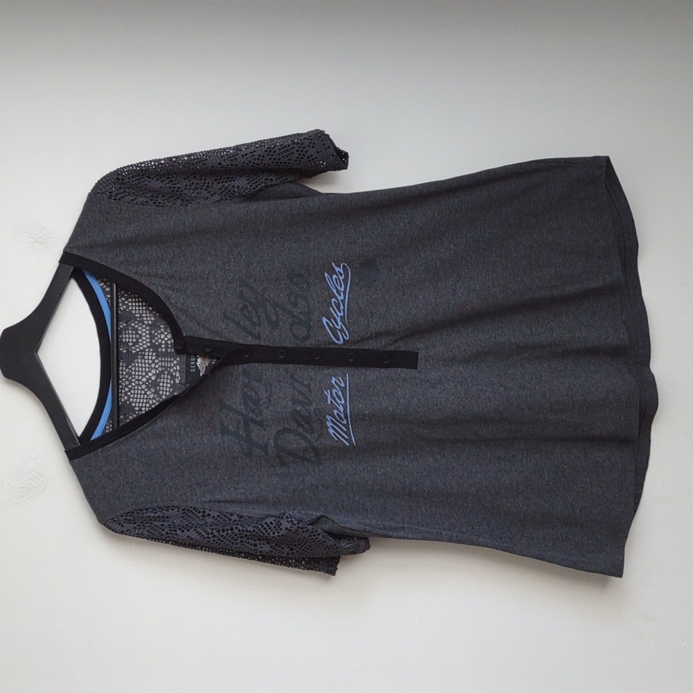 NWT Harley Davidson gray mesh Henley Sz L